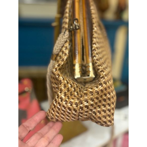 Vintage Delli Beige Brown Woven Bamboo Handle One Size Shoulder Bag - Picture 5 of 11